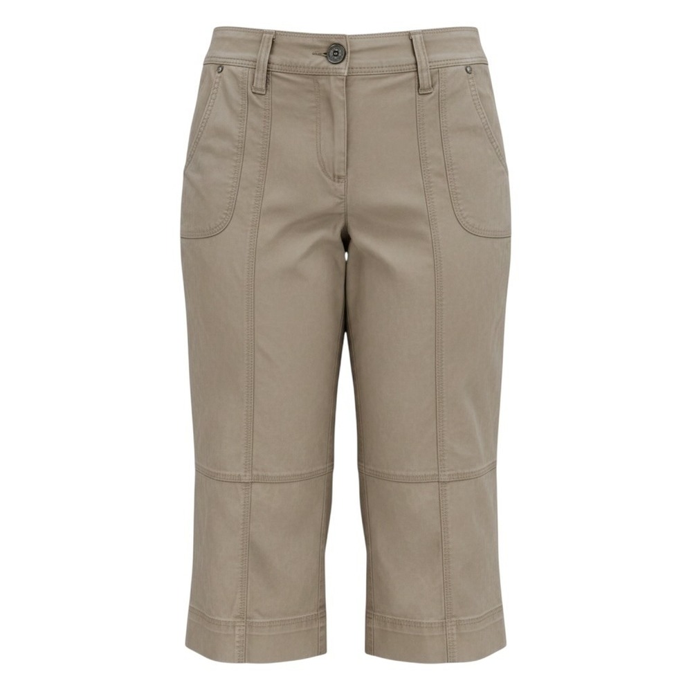 Khaki cropped pants Kate Hill 14W capri cargo utility casual‎ stretch plus size